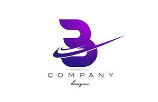 B purple alphabet letter logo with double swoosh. Corporate creative template design for business and company vector