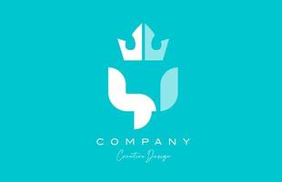 Y blue pastel alphabet letter logo icon design with king crown. Creative template for business and company vector