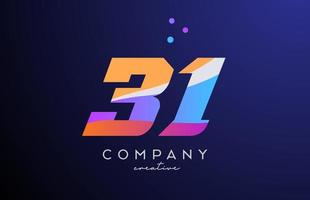 colored number 31 logo icon with dots. Yellow blue pink template design for a company and busines vector