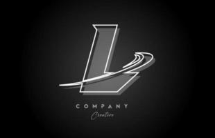 black and white L line alphabet letter logo icon design with swoosh and shadow. Creative template for business and company vector