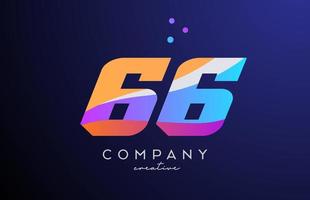 colored number 66 logo icon with dots. Yellow blue pink template design for a company and busines vector