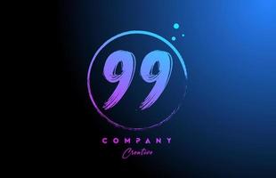 99 grunge number letter logo icon design with dots and circle. Blue pink gradient creative template for company and business vector