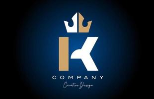 white brown K alphabet letter logo icon design with king crown. Creative template for company and business vector