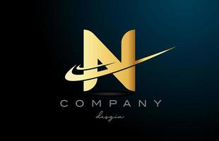 N alphabet letter logo with double swoosh in gold golden color. Corporate creative template design for company vector