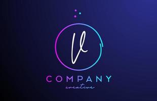 V handwritten alphabet letter logo with dots and pink blue circle. Corporate creative template design for business and company vector