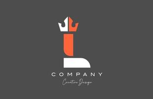 orange grey white L alphabet letter logo icon design. Creative king crown template for company and business vector