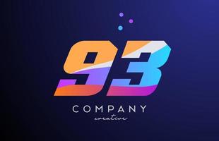 colored number 93 logo icon with dots. Yellow blue pink template design for a company and busines vector