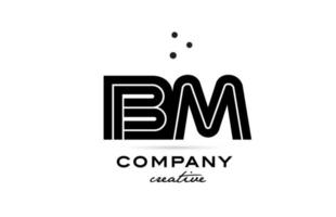 BM black and white combination alphabet bold letter logo with dots. Joined template design for business and company vector