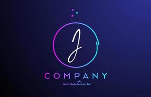 J handwritten alphabet letter logo with dots and pink blue circle. Corporate creative template design for business and company vector