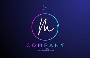 M handwritten alphabet letter logo with dots and pink blue circle. Corporate creative template design for business and company vector