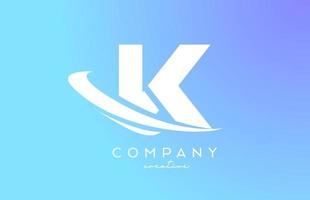 blue pastel color K alphabet letter logo icon with swoosh. Creative template design for business and company vector