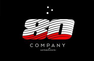 80 number logo with red white lines and dots. Corporate creative template design for business and company vector