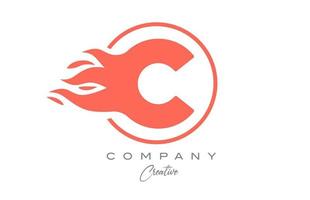 orange C alphabet letter icon for corporate with flames. Fire design suitable for a business logo vector