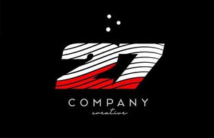 27 number logo with red white lines and dots. Corporate creative template design for business and company vector