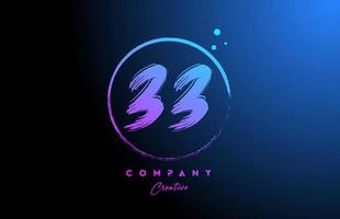 33 grunge number letter logo icon design with dots and circle. Blue pink gradient creative template for company and business vector