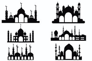 vector conjunto silueta mezquita en plano estilo