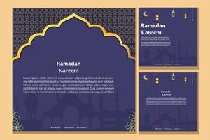 Set of Square social media post template in green, white, and blue and gold with lantern design. Iftar mean is ramadan. social media template with islamic background design vector