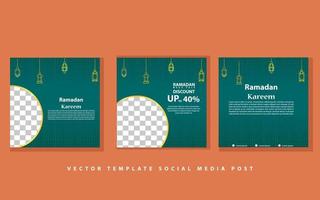 Set of Square social media post template Mega sale promotion with modern lantern gold design. Iftar mean is Ramadan. social media template with Islamic background design vector