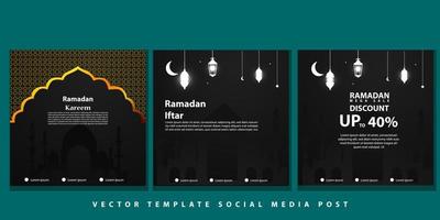 conjunto de cuadrado social medios de comunicación enviar modelo mega rebaja promoción con moderno linterna oro diseño. iftar media es Ramadán. social medios de comunicación modelo con islámico antecedentes diseño vector