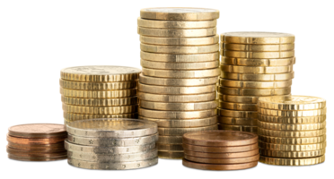 Close up of euro coins stacked isolated png