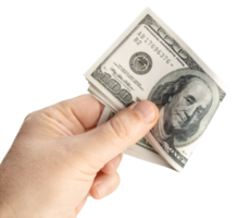 Hand holding folded hundred dollar bills isolated png