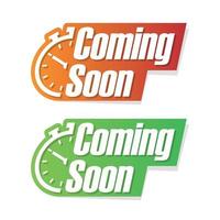 Coming soon banner icon in flat style. Promotion label vector illustration on isolated background. Open poster sign business concept.