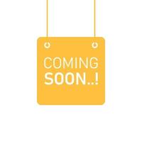 Coming soon banner icon in flat style. Promotion label vector illustration on isolated background. Open poster sign business concept.