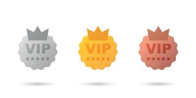 VIP badges icon in flat style. Gold, silver and bronze color vector illustration on isolated background. Premium luxury sign business concept.