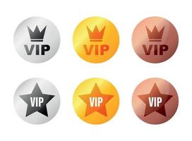 VIP badges icon in flat style. Gold, silver and bronze color vector illustration on isolated background. Premium luxury sign business concept.