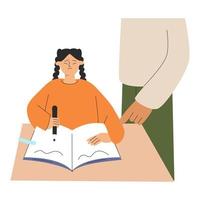 Interaction between teacher and girl student Study concept vector