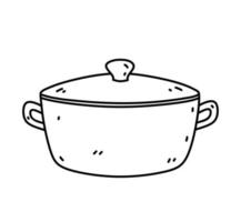 Cocinando maceta aislado en blanco antecedentes. cocina utensilios vector dibujado a mano garabatear ilustración. Perfecto para decoraciones, logo, varios diseños