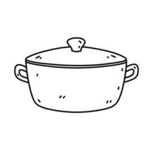 Cooking pot isolated on white background. Kitchen utensils. Vector hand-drawn doodle illustration. Perfect for decorations, logo, various designs.