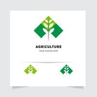 flat emblem logo design for Agriculture with the concept of green leaves vector. Green nature logo used for agricultural systems, farmers, and plantation products. logo template. vector