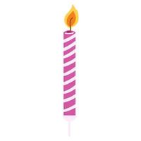 Hand drawn birthday cake candle with burning flame. Vector design element in cartoon flat style