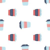Seamless pattern with coffee paper cup. Flat vector background with reusable cup for hot and cold drinks