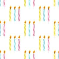 Seamless pattern with colorful birthday candles with burning flame. Vector texture for wrapping paper, fabric print, kids textile, cover, card design