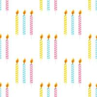 Seamless pattern with colorful birthday candles with burning flame. Vector texture for wrapping paper, fabric print, kids textile, cover, card design