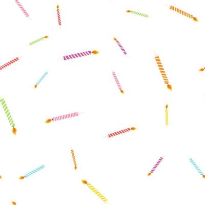 Seamless pattern with colorful birthday candles with burning flame. Vector texture for wrapping paper, fabric print, kids textile, cover, card design