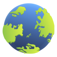 Earth planet. Globe texture map in flat style. Earth view from space. Green and blue planet solar system. Colorful png illustration.