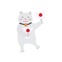 Cat and folding fan cartoon style. png