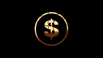 Animation video of the US Dollar currency, golden color, alpha channel