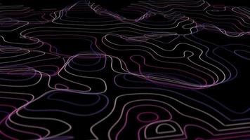 Abstract animated outline topographic contour map. Moving waves on black background. Flowing, changing, morphing landscape with contour lines. video