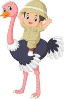 an adventurous boy in riding ostrich animals vector