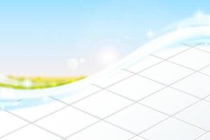 White ceramic tile floor against bright blue sky in 3d illustration. vector