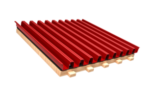 Corrugated Red metal sheet Wooden construction frame in the Air 3d illustration png