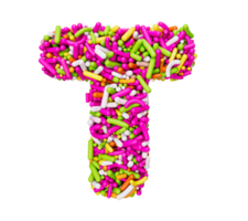 Alphabet T made of Colorful Sprinkles Letter T Rainbow sprinkles 3d illustration png