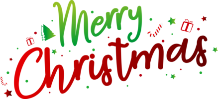 Merry Christmas text of festive, calligraphy and lettering, graphic and design png with message, symbol and sign for decoration, element and label.