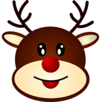 Merry Christmas with reindeer head cartoon for decoration, symbol and sign of holiday and celebration, happy new year, clip art, element of season. png