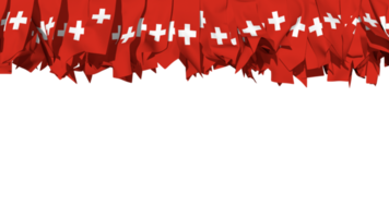 Schweiz Flagge anders Formen von Stoff Streifen hängend von Spitze, Unabhängigkeit Tag, 3d Rendern png