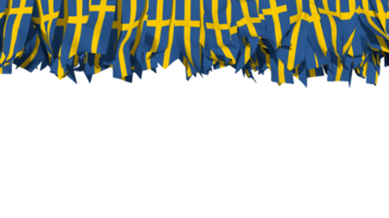 Sverige flagga annorlunda former av trasa rand hängande från topp, oberoende dag, 3d tolkning png